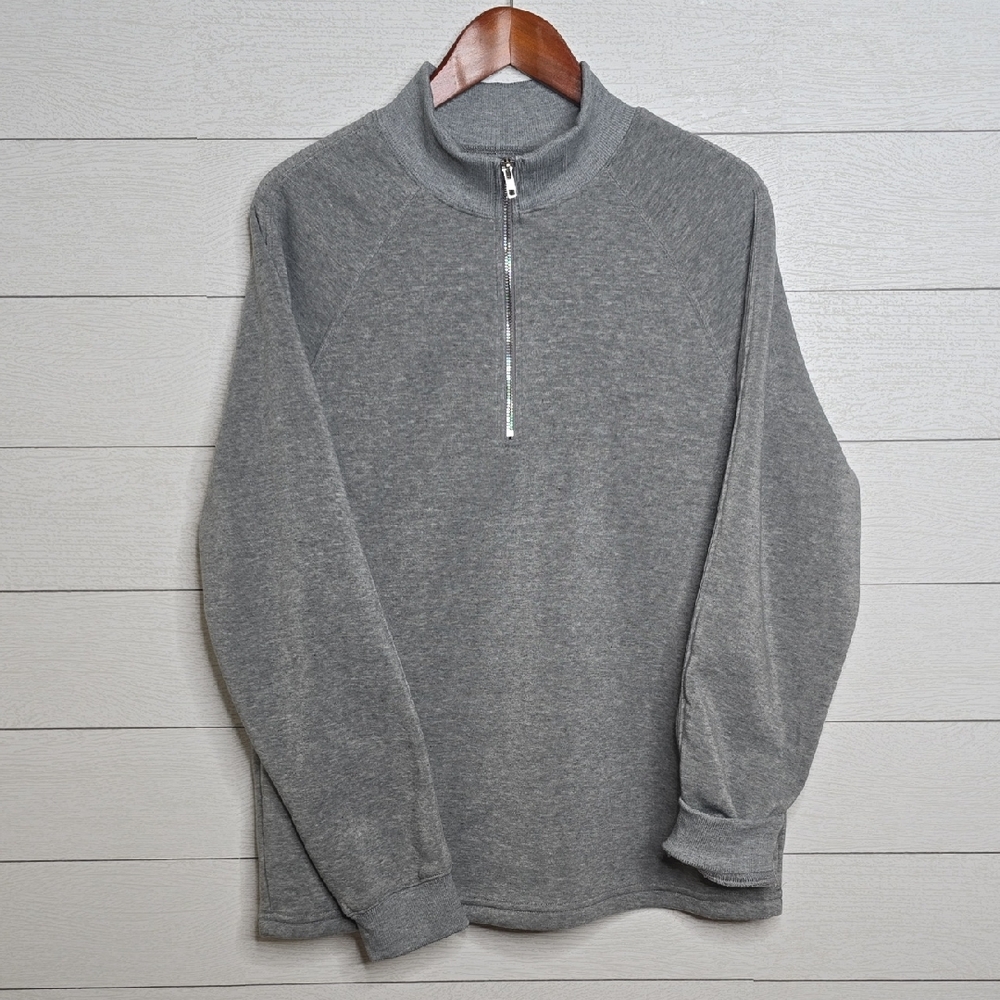 MANFINITY | Gray Zip Up Sweater Soft Fleece Mock Neck